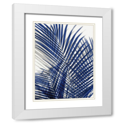 Palm Shadows Blue I White Modern Wood Framed Art Print with Double Matting by Miller, Melonie