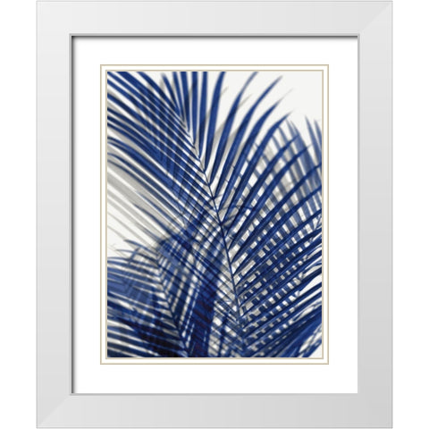 Palm Shadows Blue I White Modern Wood Framed Art Print with Double Matting by Miller, Melonie