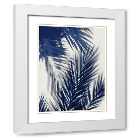 Palm Shadows Blue II White Modern Wood Framed Art Print with Double Matting by Miller, Melonie
