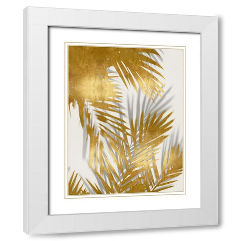 Palm Shadows Gold II White Modern Wood Framed Art Print with Double Matting by Miller, Melonie