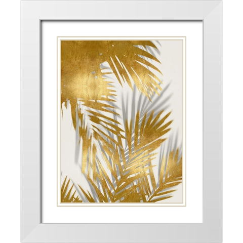 Palm Shadows Gold II White Modern Wood Framed Art Print with Double Matting by Miller, Melonie