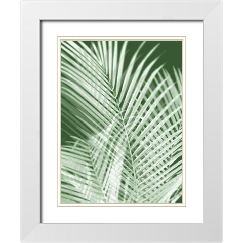 Palm Shadows Green I White Modern Wood Framed Art Print with Double Matting by Miller, Melonie