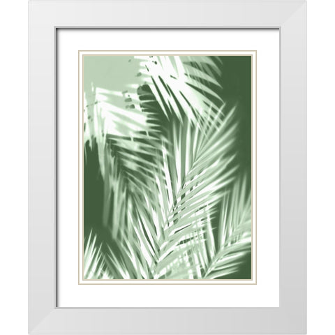 Palm Shadows Green II White Modern Wood Framed Art Print with Double Matting by Miller, Melonie