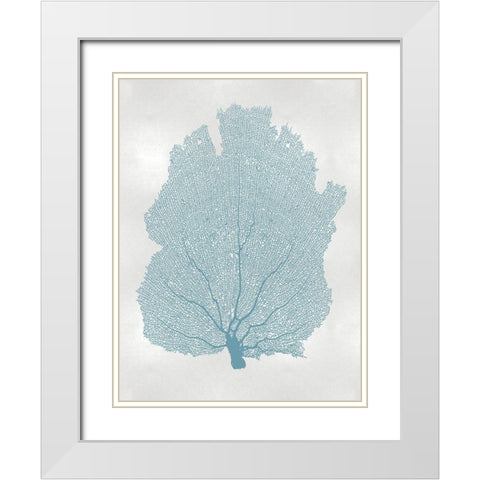 Sea Fan Aqua I White Modern Wood Framed Art Print with Double Matting by Miller, Melonie
