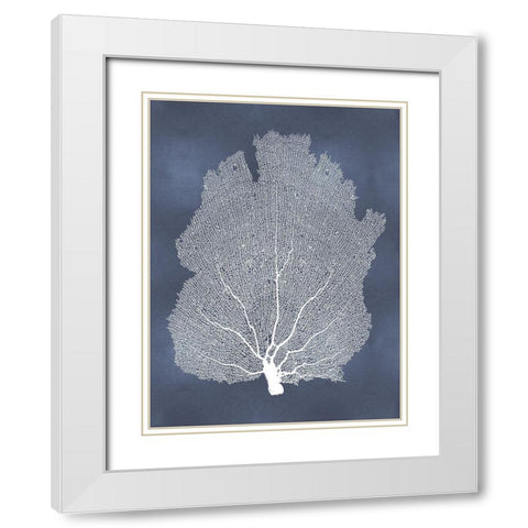 Sea Fan on Blue I White Modern Wood Framed Art Print with Double Matting by Miller, Melonie