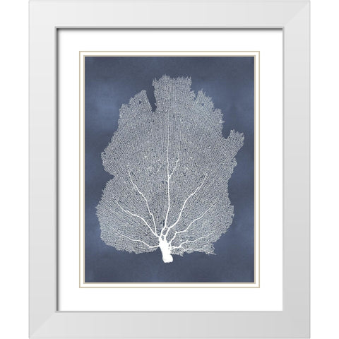 Sea Fan on Blue I White Modern Wood Framed Art Print with Double Matting by Miller, Melonie