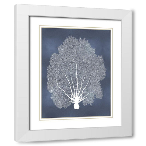 Sea Fan on Blue II White Modern Wood Framed Art Print with Double Matting by Miller, Melonie