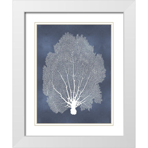 Sea Fan on Blue II White Modern Wood Framed Art Print with Double Matting by Miller, Melonie
