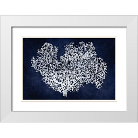 Sea Fan on Indigo Blue I White Modern Wood Framed Art Print with Double Matting by Miller, Melonie