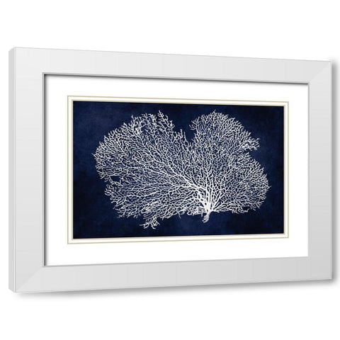 Sea Fan on Indigo Blue II White Modern Wood Framed Art Print with Double Matting by Miller, Melonie