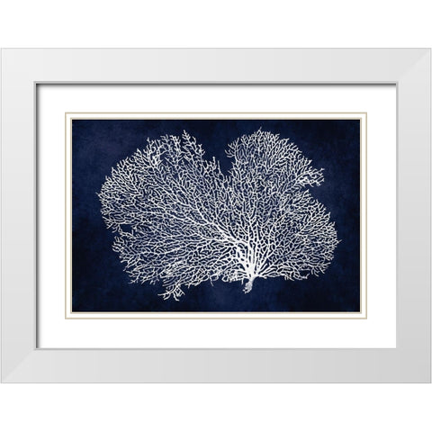 Sea Fan on Indigo Blue II White Modern Wood Framed Art Print with Double Matting by Miller, Melonie