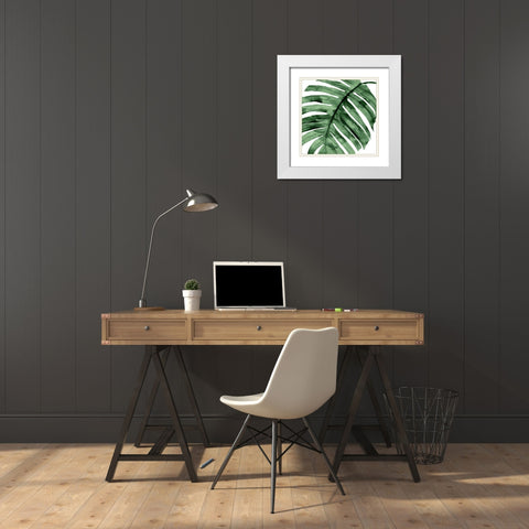 Tropical Green Palm II White Modern Wood Framed Art Print with Double Matting by Miller, Melonie