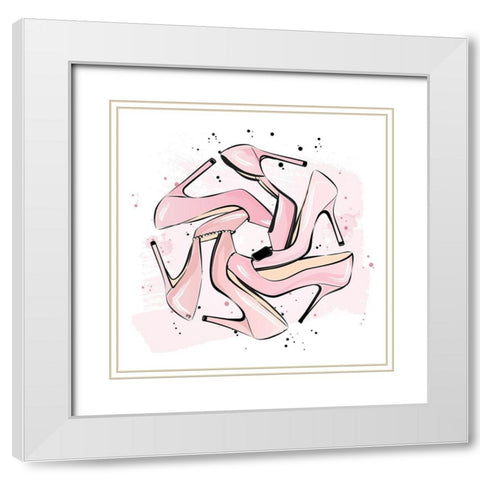 Pink Heels White Modern Wood Framed Art Print with Double Matting by Pavlova, Martina