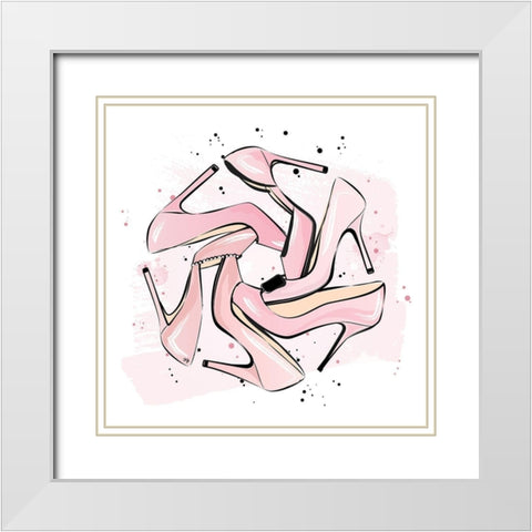 Pink Heels White Modern Wood Framed Art Print with Double Matting by Pavlova, Martina