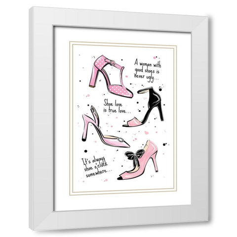 Shoe Quotes White Modern Wood Framed Art Print with Double Matting by Pavlova, Martina