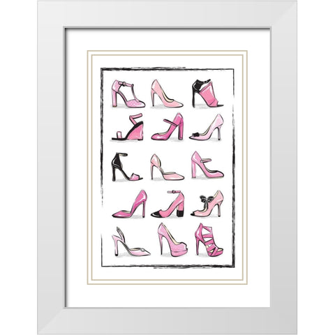 Pink Shoes White Modern Wood Framed Art Print with Double Matting by Pavlova, Martina