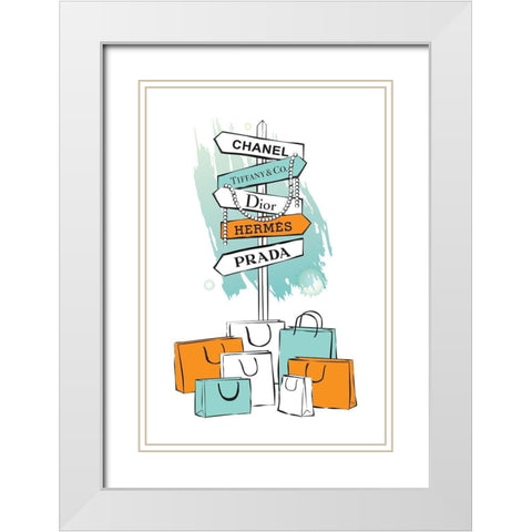 Shopping Sign White Modern Wood Framed Art Print with Double Matting by Pavlova, Martina