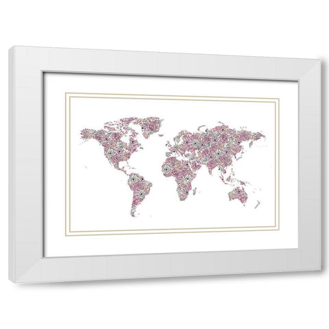 Peony Map White Modern Wood Framed Art Print with Double Matting by Pavlova, Martina