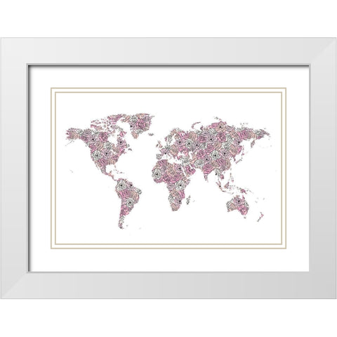 Peony Map White Modern Wood Framed Art Print with Double Matting by Pavlova, Martina