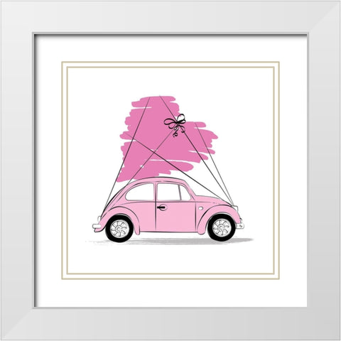 Love Car White Modern Wood Framed Art Print with Double Matting by Pavlova, Martina