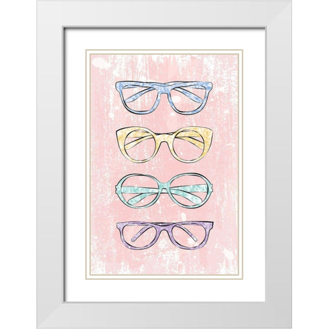 Pink Glasses White Modern Wood Framed Art Print with Double Matting by Pavlova, Martina