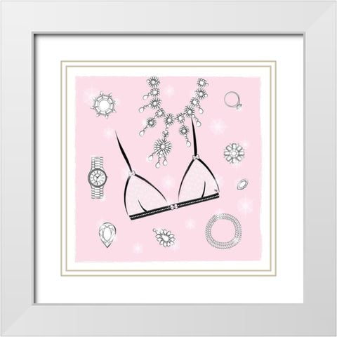 Pink Bra White Modern Wood Framed Art Print with Double Matting by Pavlova, Martina