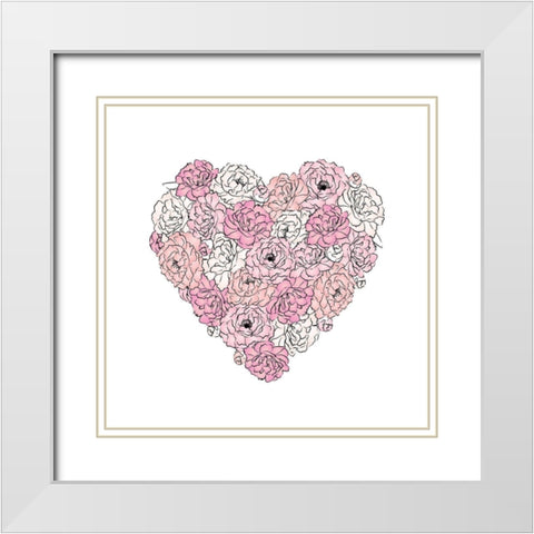 Peony Heart White Modern Wood Framed Art Print with Double Matting by Pavlova, Martina
