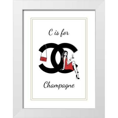 C is for Champagne White Modern Wood Framed Art Print with Double Matting by Pavlova, Martina