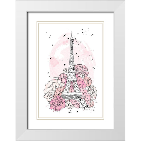 Peony Paris White Modern Wood Framed Art Print with Double Matting by Pavlova, Martina