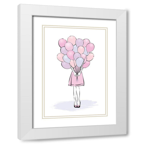Balloons White Modern Wood Framed Art Print with Double Matting by Pavlova, Martina