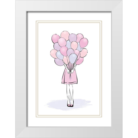Balloons White Modern Wood Framed Art Print with Double Matting by Pavlova, Martina