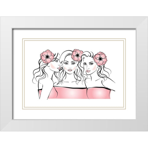 Flower Girls White Modern Wood Framed Art Print with Double Matting by Pavlova, Martina