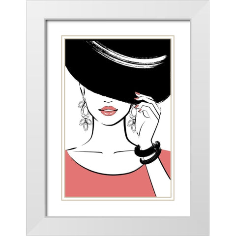 Hat Girl III White Modern Wood Framed Art Print with Double Matting by Pavlova, Martina