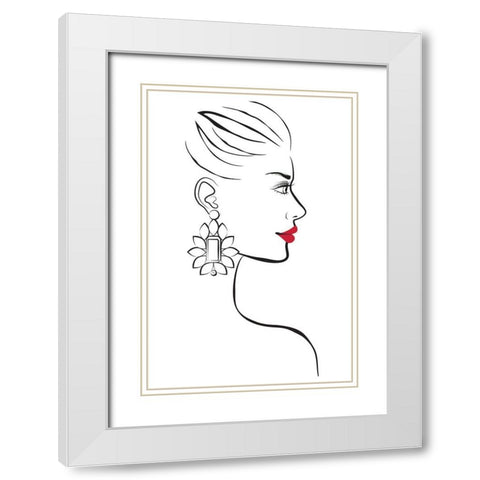 Earring I White Modern Wood Framed Art Print with Double Matting by Pavlova, Martina