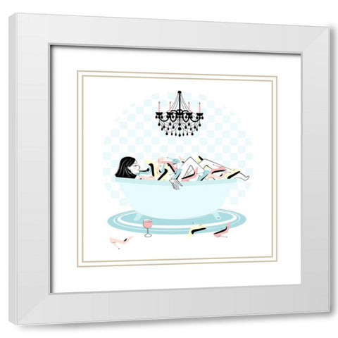 Shoe Bath White Modern Wood Framed Art Print with Double Matting by Pavlova, Martina
