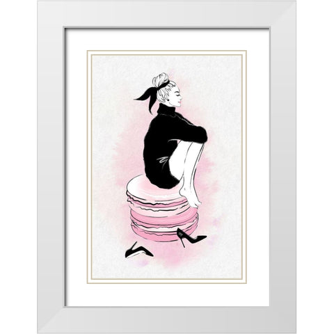 Macaron Girl White Modern Wood Framed Art Print with Double Matting by Pavlova, Martina