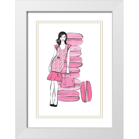 Pink Macaron Girl White Modern Wood Framed Art Print with Double Matting by Pavlova, Martina