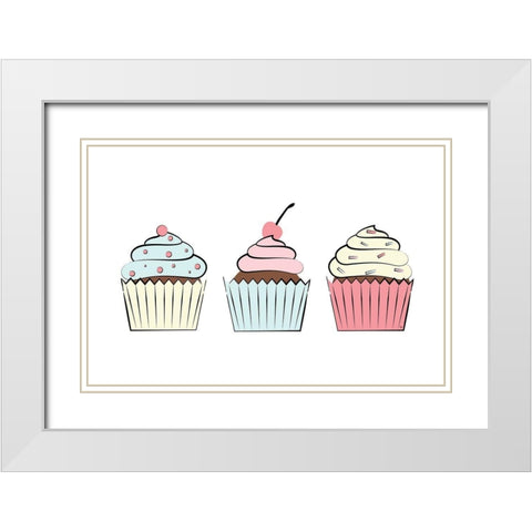Cupcakes III White Modern Wood Framed Art Print with Double Matting by Pavlova, Martina