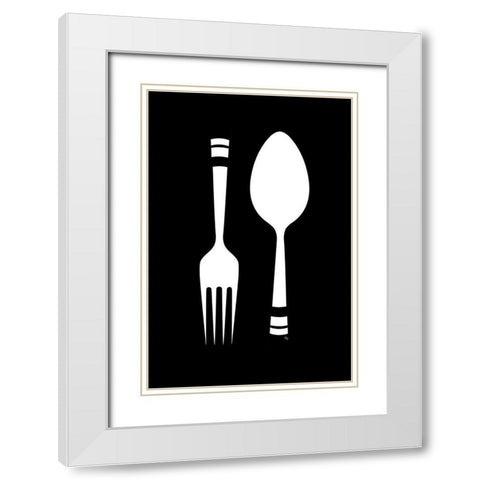 Fork Spoon White Modern Wood Framed Art Print with Double Matting by Pavlova, Martina