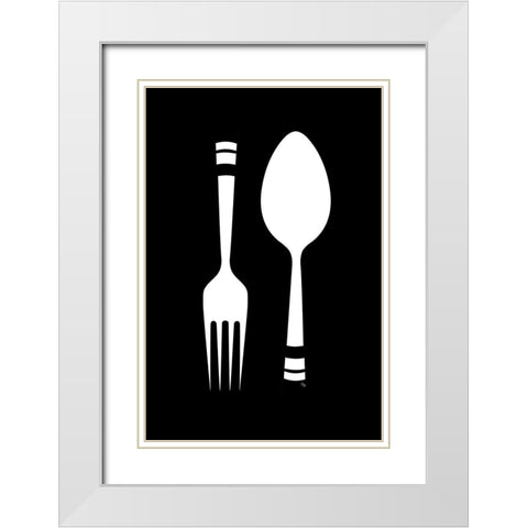 Fork Spoon White Modern Wood Framed Art Print with Double Matting by Pavlova, Martina