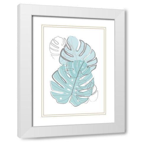 Blue Leaves White Modern Wood Framed Art Print with Double Matting by Pavlova, Martina