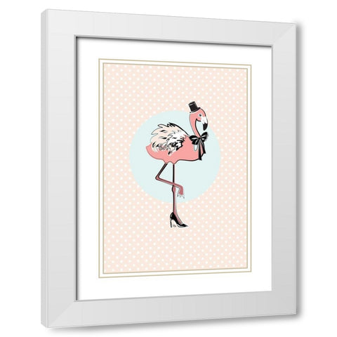 Flamingo White Modern Wood Framed Art Print with Double Matting by Pavlova, Martina