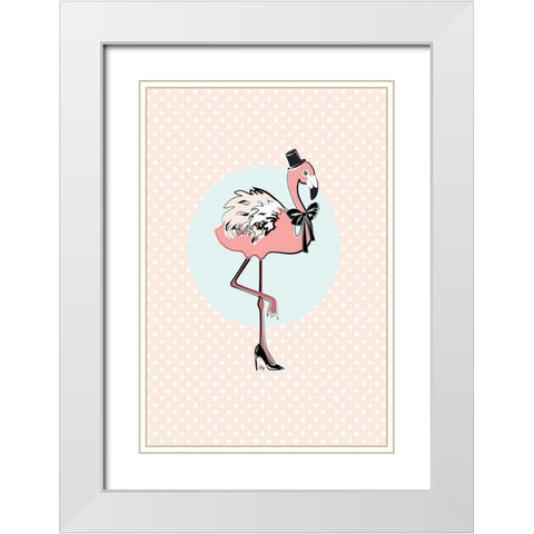 Flamingo White Modern Wood Framed Art Print with Double Matting by Pavlova, Martina