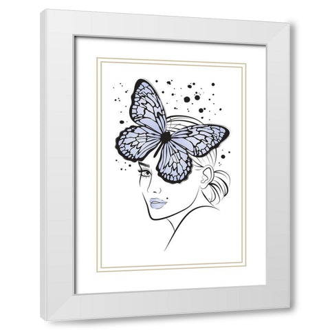 Lady Butterfly Blue White Modern Wood Framed Art Print with Double Matting by Pavlova, Martina