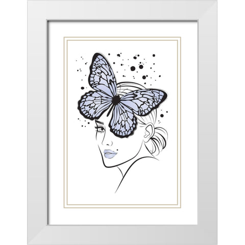 Lady Butterfly Blue White Modern Wood Framed Art Print with Double Matting by Pavlova, Martina