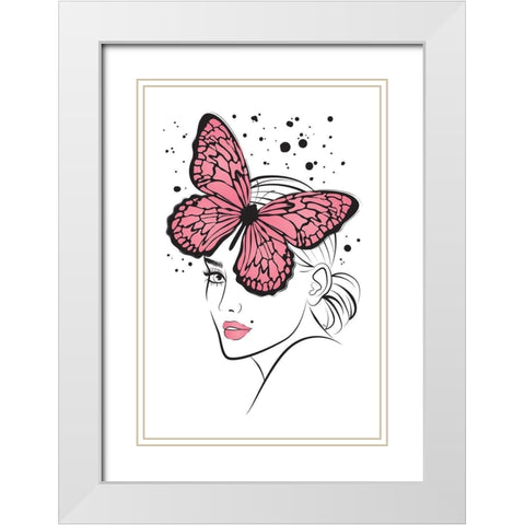 Lady Butterfly Pink White Modern Wood Framed Art Print with Double Matting by Pavlova, Martina