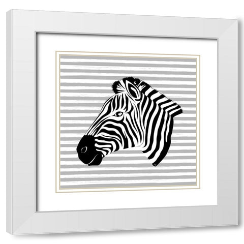 Striped Zebra White Modern Wood Framed Art Print with Double Matting by Pavlova, Martina