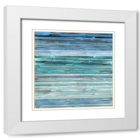 Strata In Aqua White Modern Wood Framed Art Print with Double Matting by Shields, Matt