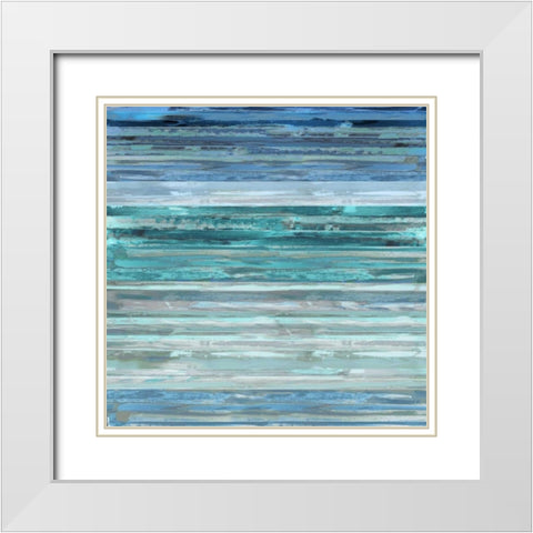 Strata In Aqua White Modern Wood Framed Art Print with Double Matting by Shields, Matt