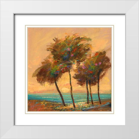 Palms Setting Sun White Modern Wood Framed Art Print with Double Matting by Tienhaara, Michael